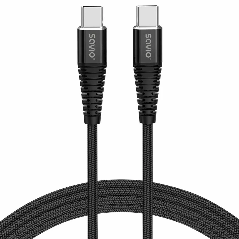 Savio CL-160 Καλώδιο USB 2 m USB 2.0 USB C - USB C Μαύρο