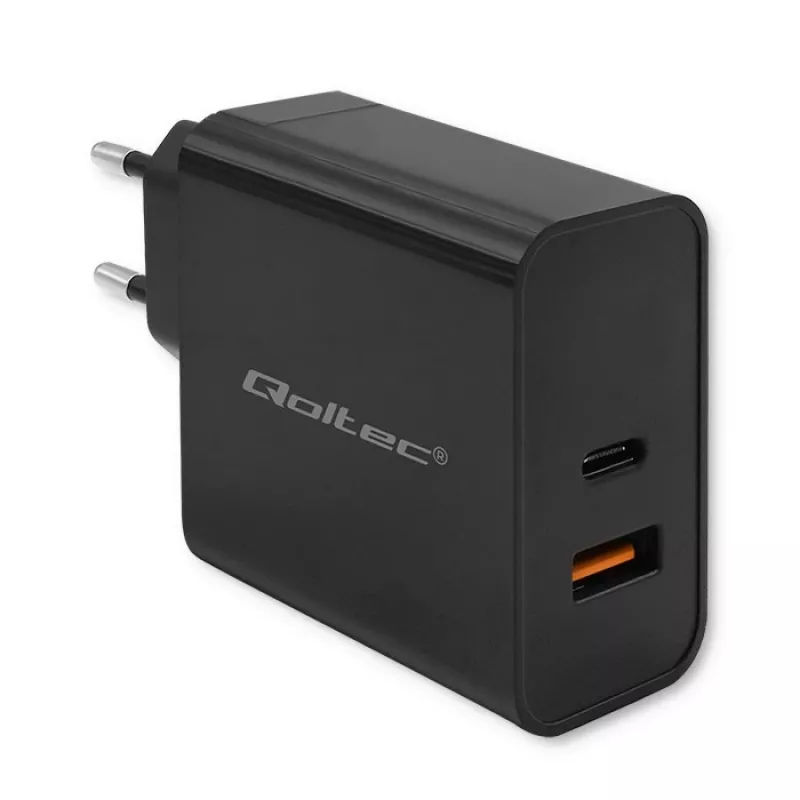 Qoltec 52381 Super Quick Φορτιστής PD | 1xUSB-C | 1xUSB | 90W | 5-20V | 2,4-4,35A | μαύρο