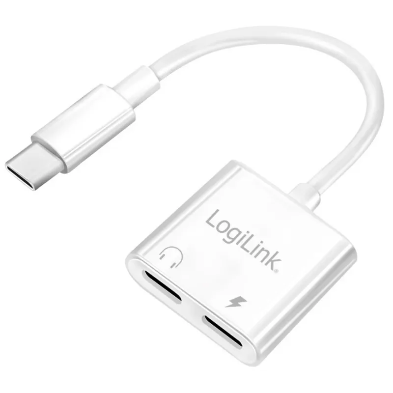 Προσαρμογέας ήχου LogiLink USB-C USB-C/αρσενικό σε 2x USB-C/θηλυκό 60W PD λευκό