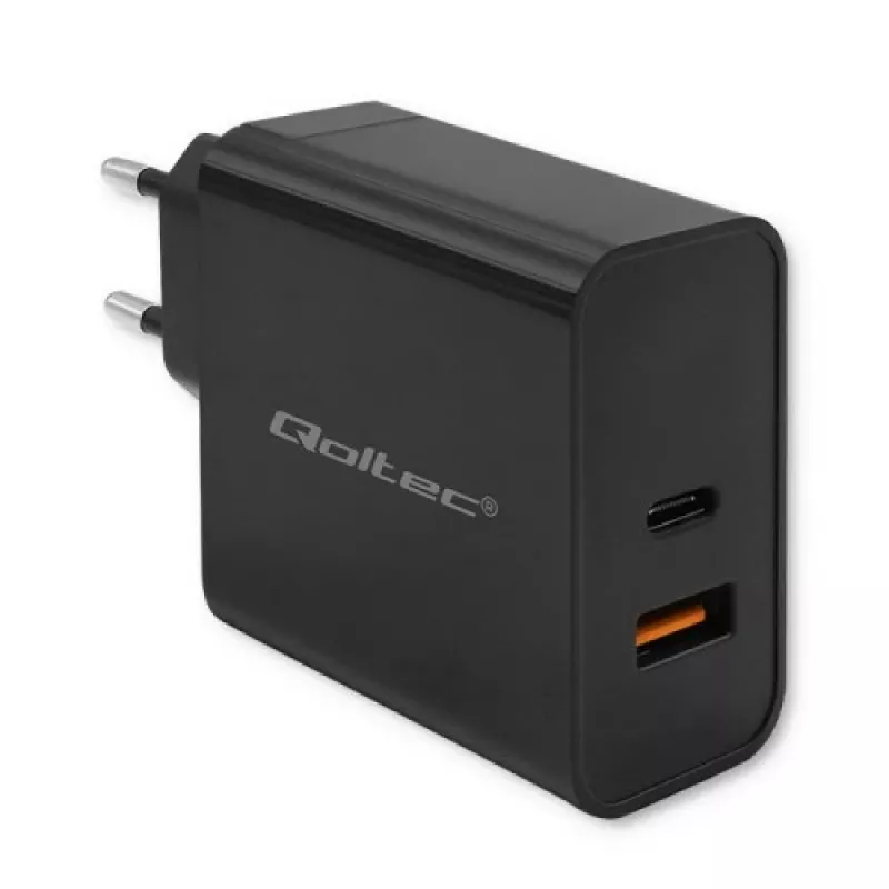 Qoltec 52380 Super Quick Φορτιστής PD | 1xUSB-C | 1xUSB | 65W | 5-20V | 1,5-3,25A | μαύρο