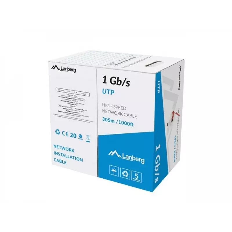 Καλώδιο δικτύου Lanberg LCU6-10CC-0305-R U/UTP 305 m, 1 Gbps, 23 AWG, CCA, 250 MHz, κόκκινο