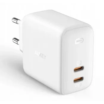 Φορτιστής τοίχου Aukey PA-B4 2x USB λευκός GaN – συμπαγές τροφοδοτικό USB με δύο θύρες USB