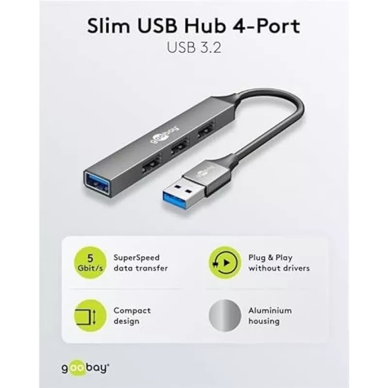 Goobay USB Hub 74456 Type-A 5000 Mbit/s Ανοιχτό γκρι