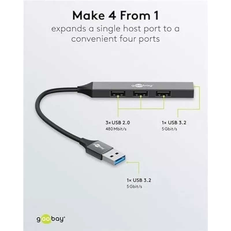 Goobay USB Hub 74456 Type-A 5000 Mbit/s Ανοιχτό γκρι