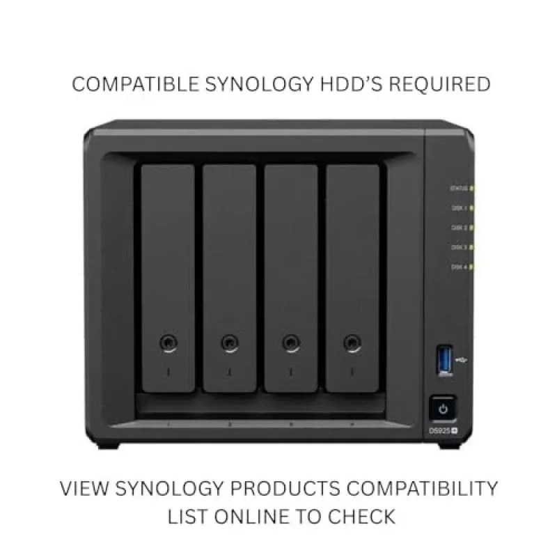 Synology DiskStation DS925+ NAS/Storage-Server Ryzen Embedded V1500B 4 GB DDR4 0 TB Μαύρο