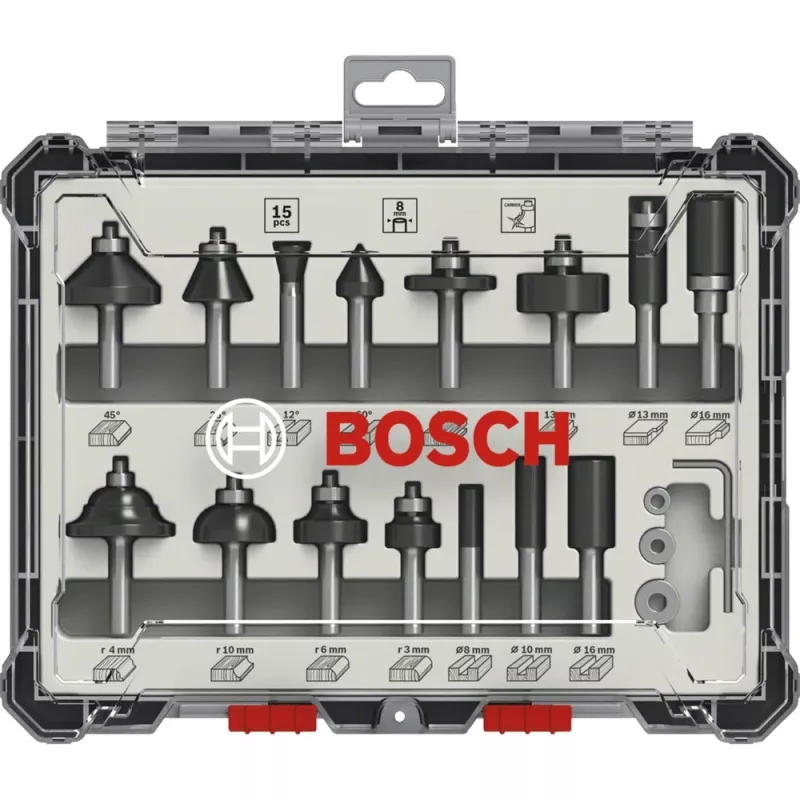 Bosch 2 607 017 472 Σετ φρέζας, 15 τεμ., στέλεχος 8 mm