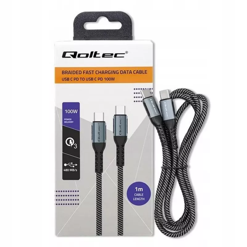 Καλώδιο Qoltec USB 2.0 Type-C σε USB 2.0 Type-C 100W QC 3.0 PD 1m Μαύρο