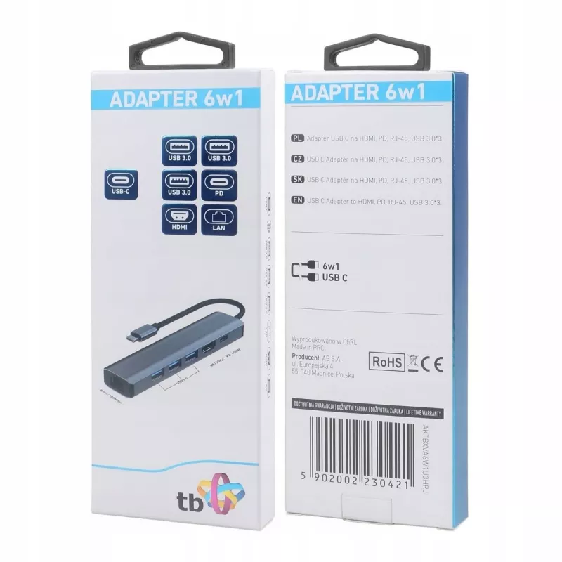 Αντάπτορας HUB USB C 6 σε 1 - HDMI, USBx3, PD, RJ-45