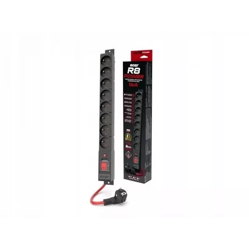 Πολύπριζο ACAR R8 POWER 1.5M 8X 230V PL μαύρο 16A