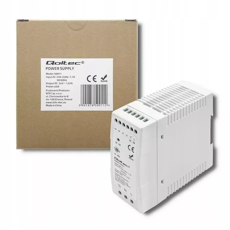 Τροφοδοτικό Qoltec Din Rail | 40W | 24V | 1.67A | λευκό | λεπτό