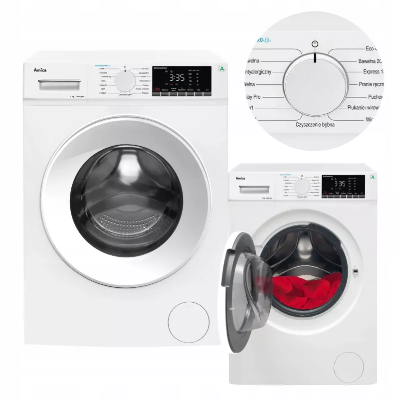Amica WA5S714ALiSH ελεύθερο πλυντήριο ρούχων εμπρόσθιας φόρτωσης, 7 kg, 1400 στροφές/λεπτό, ενεργειακή κλάση A, λευκό