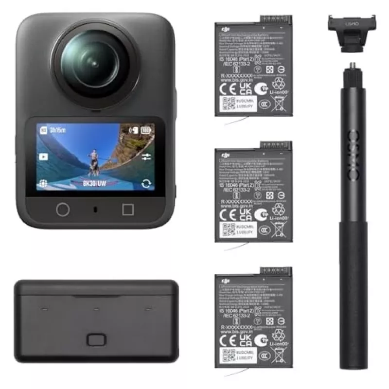 DJI Osmo 360 Adventure Combo CP.OS.00000442 κάμερα δράσης 8K 360°, 120 MP, CMOS 1/1,1 ιντσών, οθόνη 2 ιντσών, 128 GB, Wi-Fi, IP68