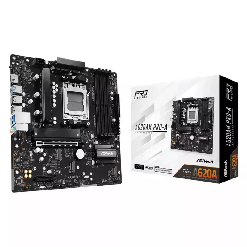 Μητρική πλακέτα ASRock A620AM PRO-A AM5, AMD A620, micro-ATX, 4×DDR5, 3×M.2, 2×SATA, 2,5 GbE, HDMI