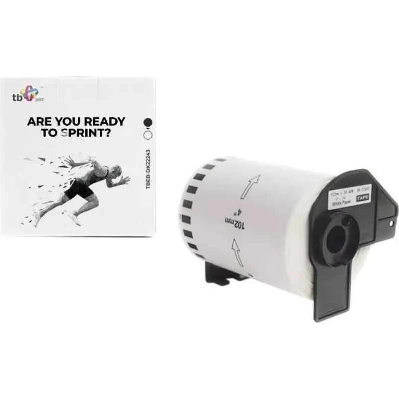 TB Print TBEB-DK22243 ρολό ετικετών για Brother, 102 mm x 30,48 m, μαύρο σε λευκό