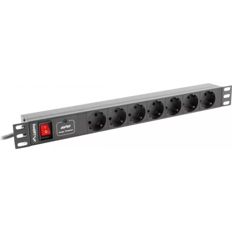Lanberg | Μονάδα διανομής ρεύματος (PDU) 19 inch 1U 10A 2M 7x πρίζες Schuko | PDU-07F-0200-IEC-BK