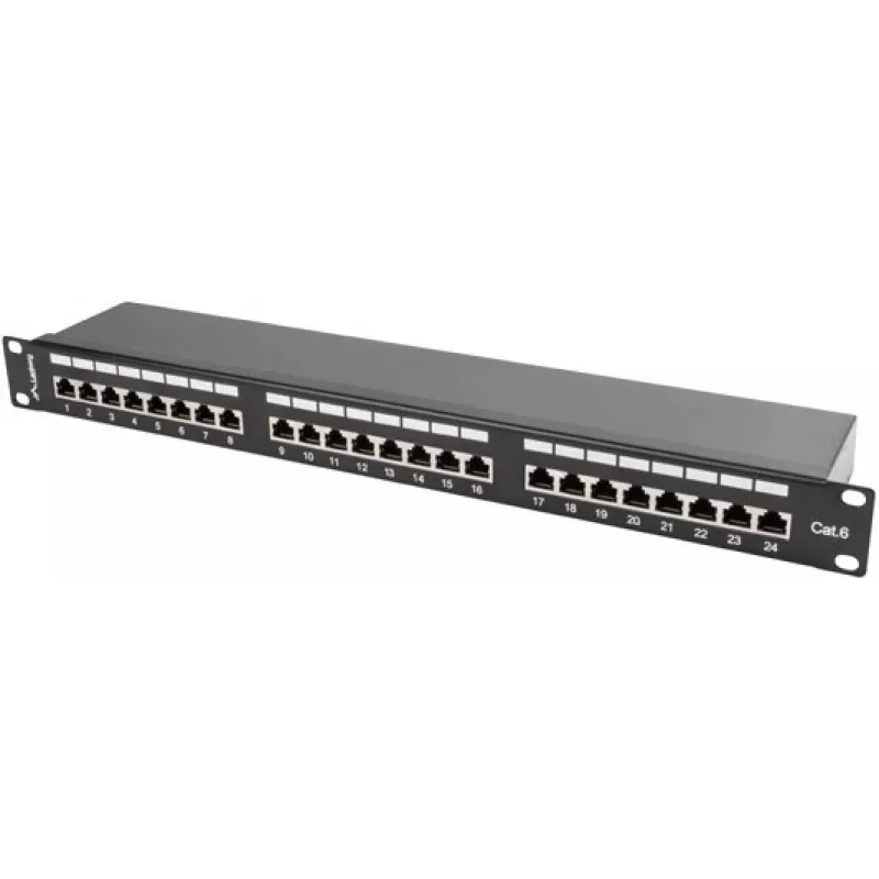 Patchpanel 1U LANBERG PPS6-1024-B, 24 θυρών Cat6, μέταλλο, μαύρο, 442×114,5×44,5 mm