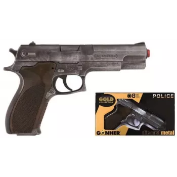 Παιχνίδι πιστόλι βελάκια Pulio Police gun metal GONHER 45/1 15545/1 — μεταλλική όψη, παιχνίδι όπλο μονής βολής