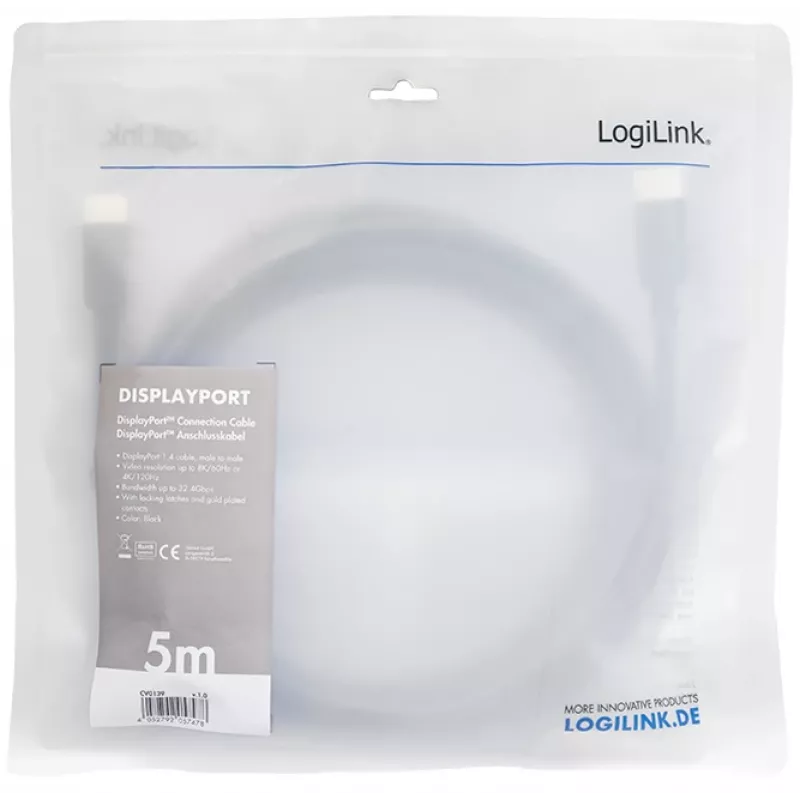 Καλώδιο DisplayPort LogiLink CV0139 5 m μαύρο