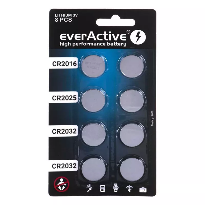 Σετ 8 μπαταριών λιθίου everActive 4 x CR2032, 2 x CR2025, 2 x CR2016