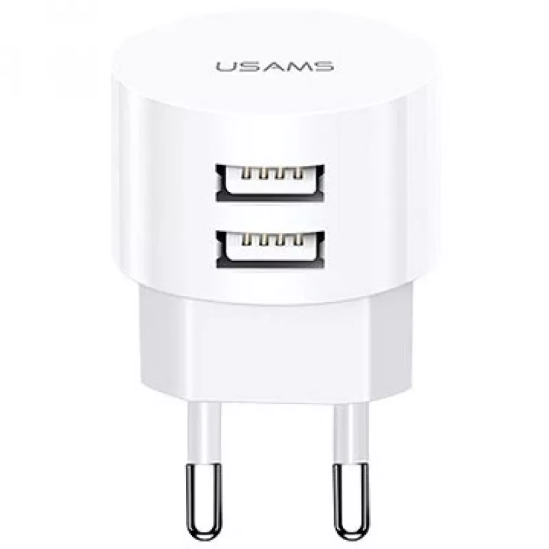 USAMS US-CC080 T20 στρογγυλός φορτιστής ταξιδιού, 2x USB, 5 V 2,1 A, 10 W, λευκός