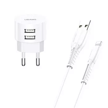 Φορτιστής usams T20 2x USB 2.1A με καλώδιο Lightning – φορητός φορτιστής τοίχου USB