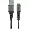 Goobay 49268 υφασμάτινο καλώδιο Lightning σε USB-A με μεταλλικά βύσματα, MFi, 1 m, γκρι σκούρο (space grey)/ασημί