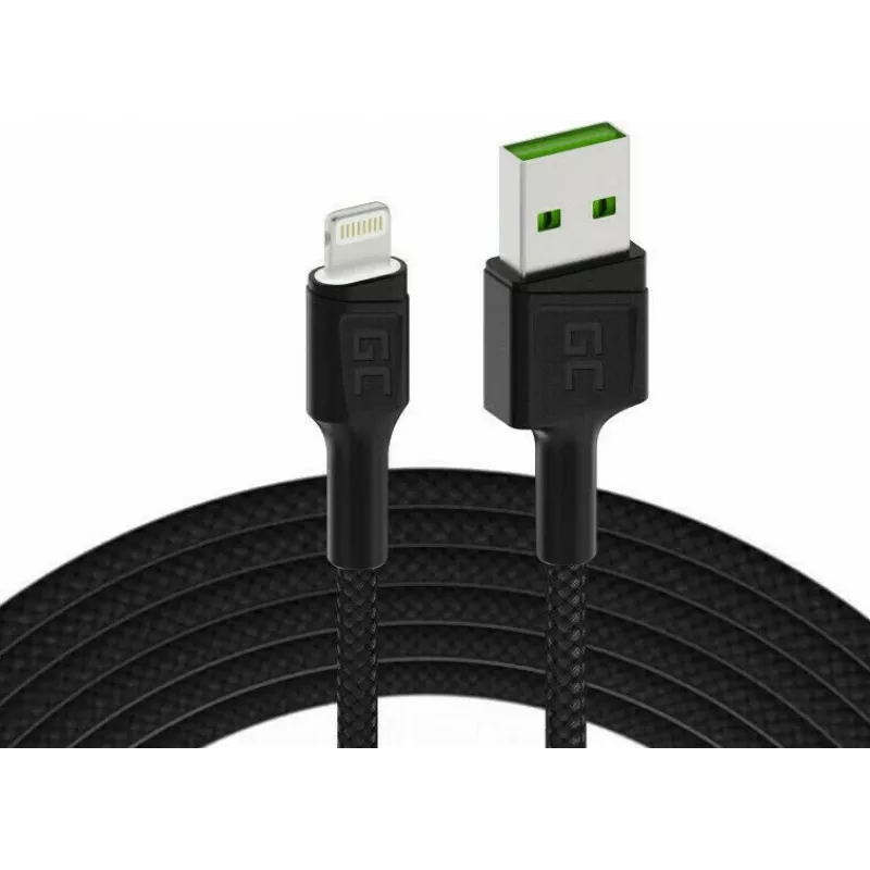 Καλώδιο Lightning σε USB-A Green Cell KABGC12, 2 m, Lightning – USB A, μαύρο