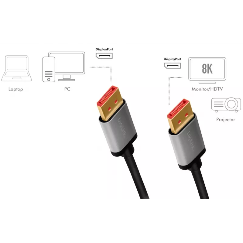 LogiLink CDA0106 Καλώδιο DisplayPort Μαύρο Γκρι 3 M