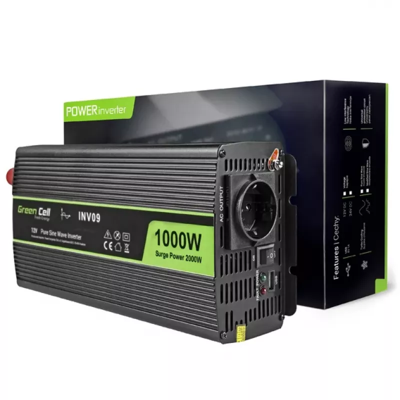 Green Cell INV09 Μετατροπέας τάσης αυτοκινήτου 1000 W Μαύρος