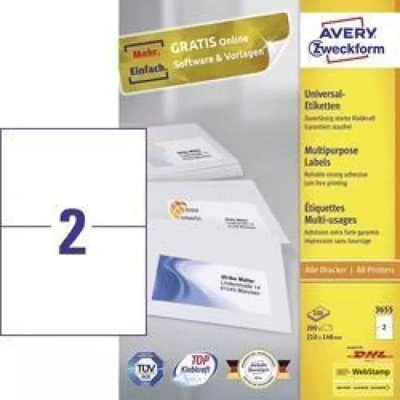 Avery 3655 αυτοκόλλητες ετικέτες ορθογώνιες μόνιμες λευκό 200 τεμ.