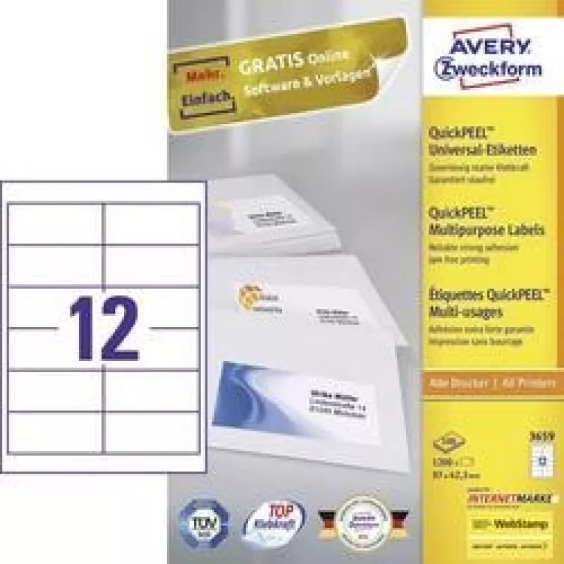 Avery 3659 αυτοκόλλητες ετικέτες ορθογώνιες μόνιμες λευκό 1200 τεμ.
