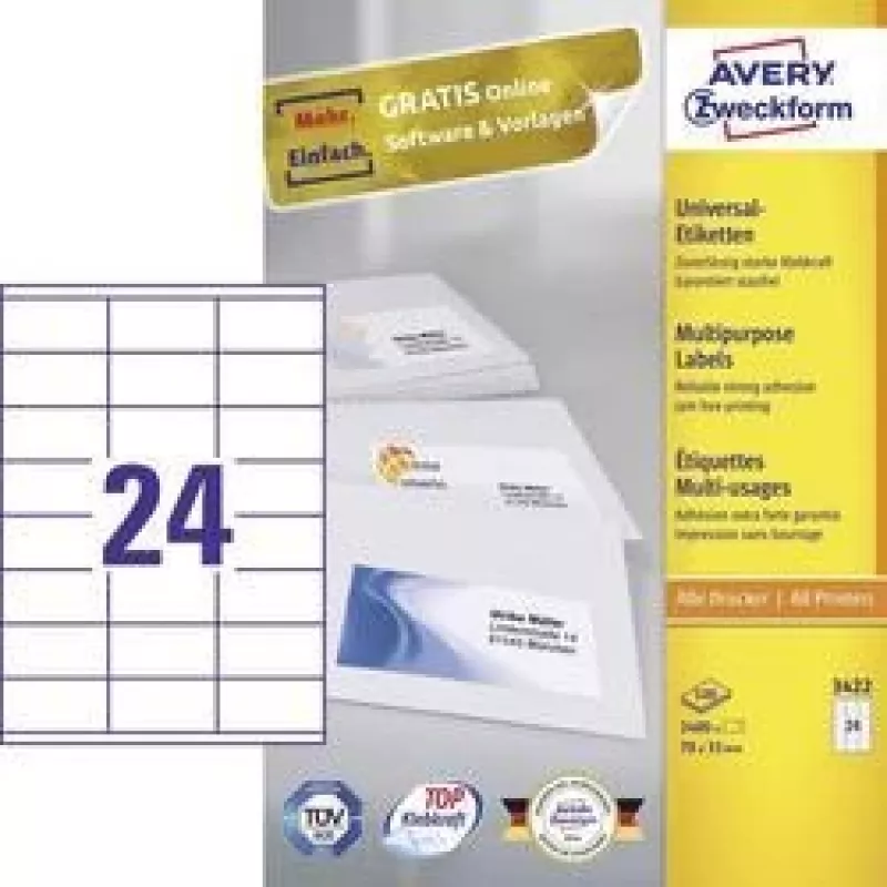 Universal ετικέτες 70x35mm InkjetLaserCopy A4 100 φύλλα 2400 τεμ. λευκό