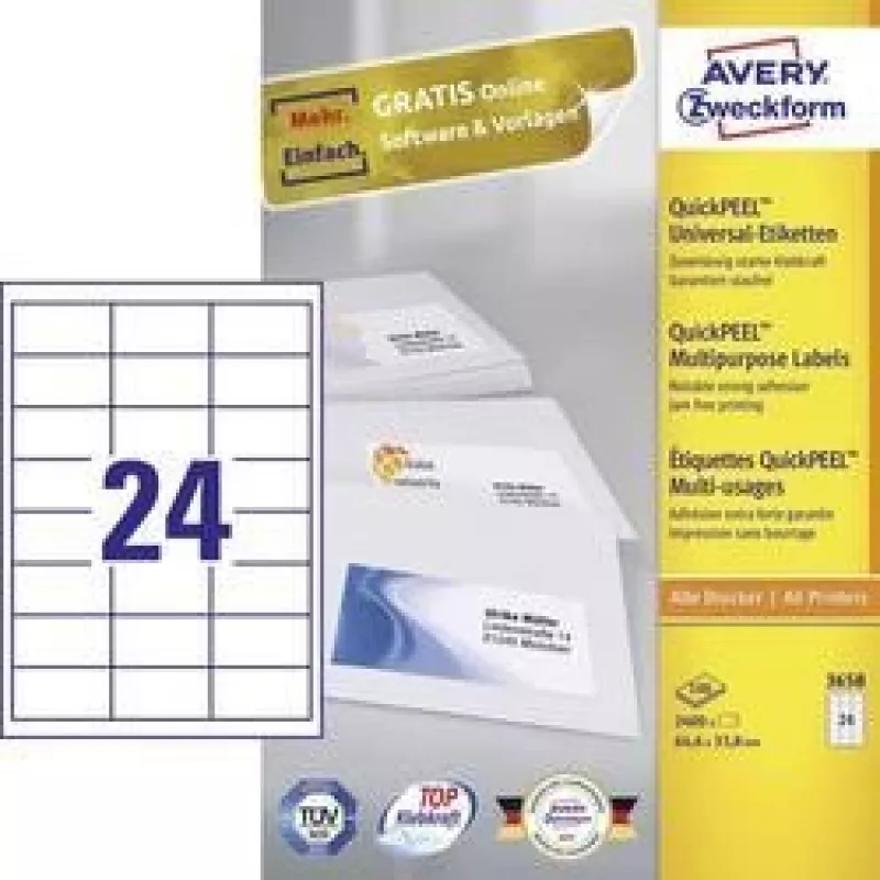 Avery - ετικέτες - λευκό - A4 (210 X 297 Mm) - 100 τεμ. 24) (3658)