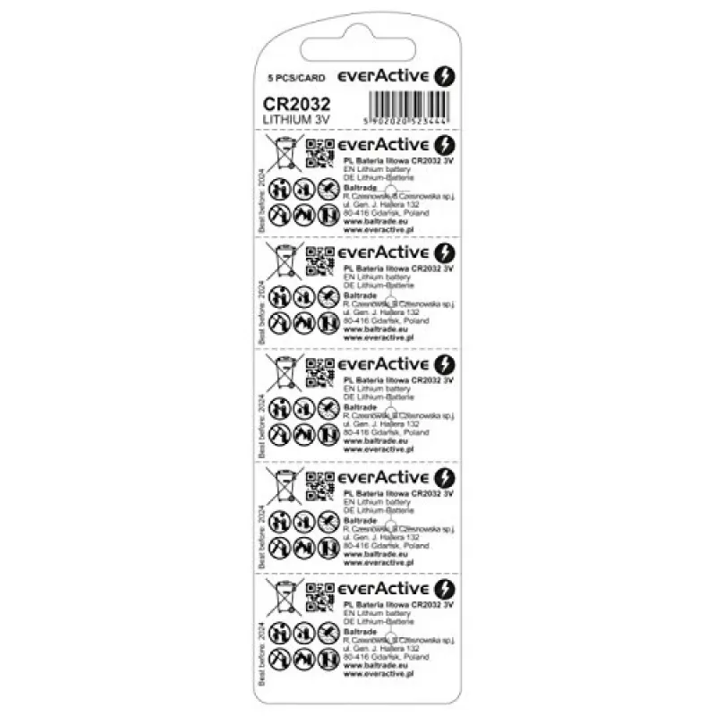 Μπαταρίες λιθίου everActive CR2032 - blister 5 τεμ.