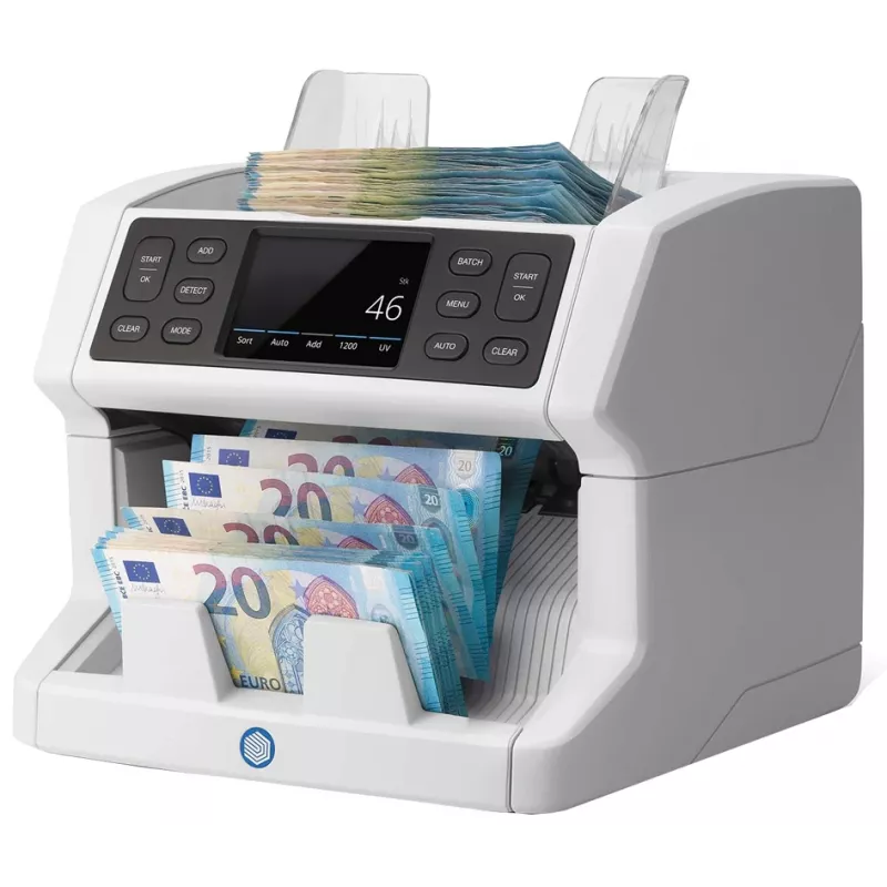 Safescan 2850 μετρητής χαρτονομισμάτων με ανίχνευση πλαστών (UV, μαγνητικό, μέγεθος), 1500 χαρτονομίσματα/λεπτό, οθόνη αφής, λευκό