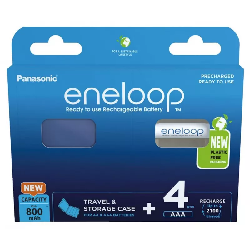 Επαναφορτιζόμενες μπαταρίες PANASONIC ENELOOP AAA 800 mAh 4 τεμ. + θήκη (BK-4MCDE/4CP+CASE)