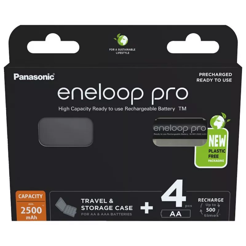 Επαναφορτιζόμενες μπαταρίες PANASONIC ENELOOP PRO AA 2500 mAh 4 τεμ. + θήκη (BK-3HCDE/4CP+CASE)