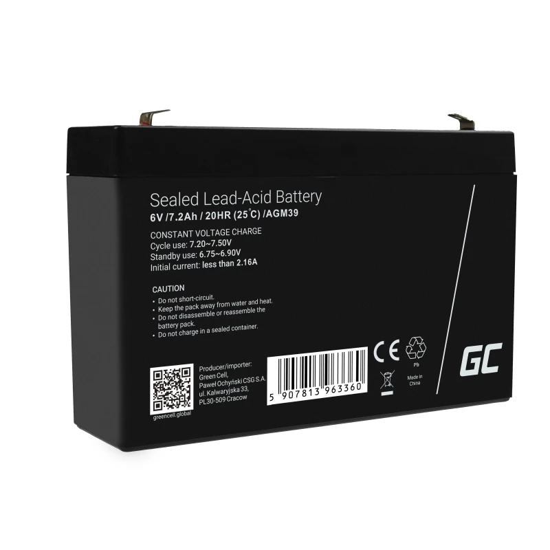 Βιομηχανική μπαταρία Green Cell AGM39 7200 mAh 6 V