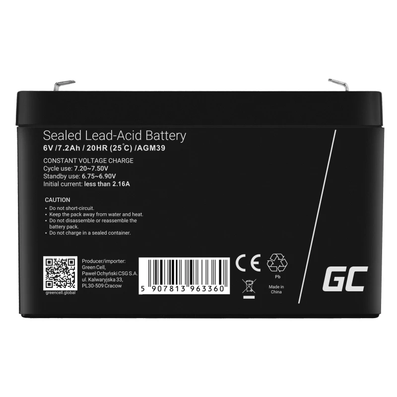 Βιομηχανική μπαταρία Green Cell AGM39 7200 mAh 6 V
