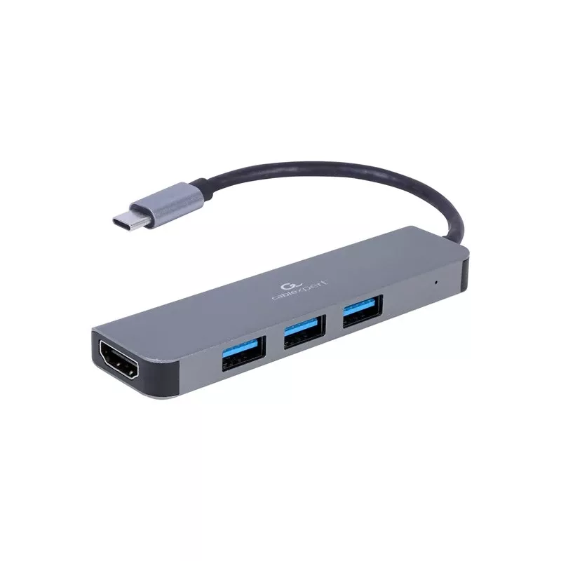 Θήκη σύνδεσης laptop USB-C GEMBIRD A-CM-COMBO2-01 — USB 3.2 Gen 1 Type-C, 3× USB-A, 1× HDMI, γκρι