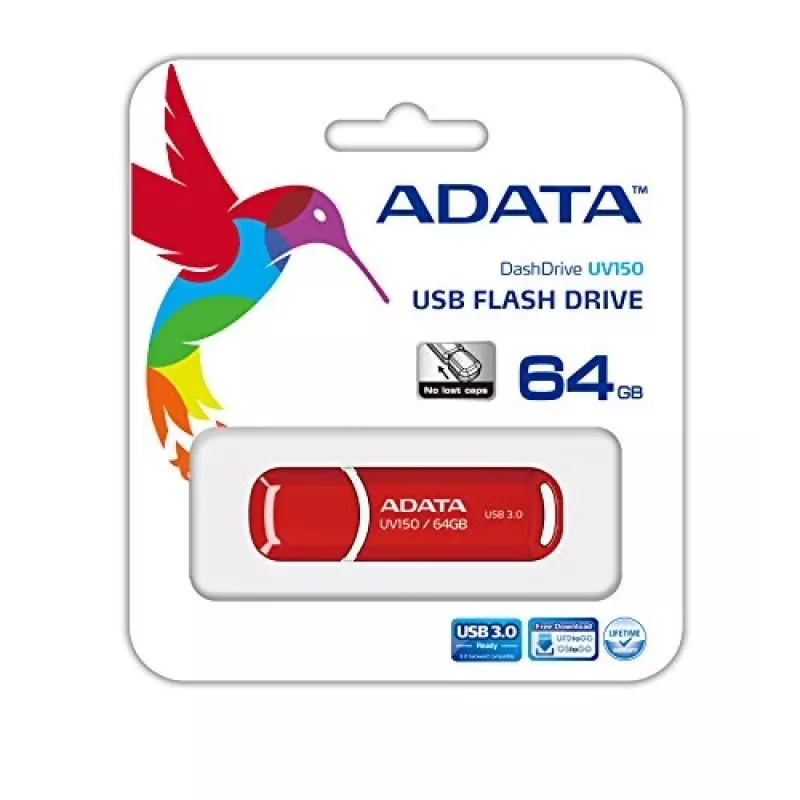 Μονάδα USB ADATA DashDrive UV150 64 GB, USB Type-A 3.2 Gen 1, Κόκκινο, Σχέδιο με Καπάκι
