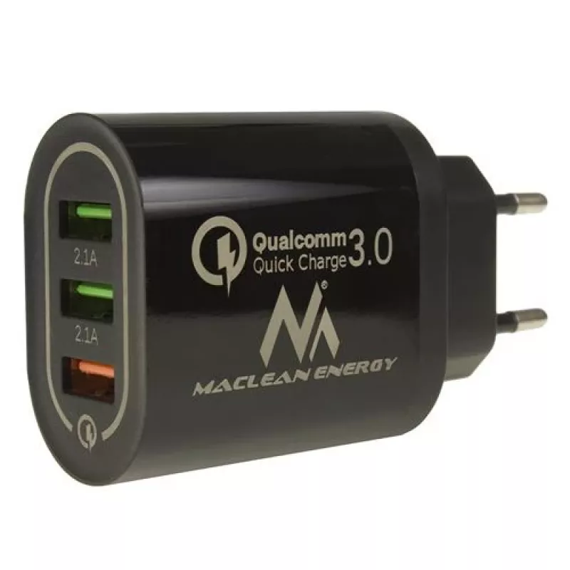Φορτιστής τοίχου USB MACLEAN MCE479B — 3x θύρες USB, 18W συνολική ισχύς, συμπαγής