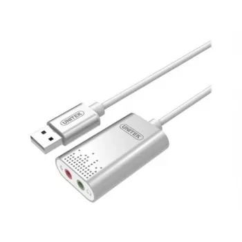Unitek Y-247A στερεοφωνική κάρτα ήχου USB, USB 2.0 τύπου A σε 2x minijack 3,5 mm, αλουμίνιο, 47 x 28 mm, ασημί