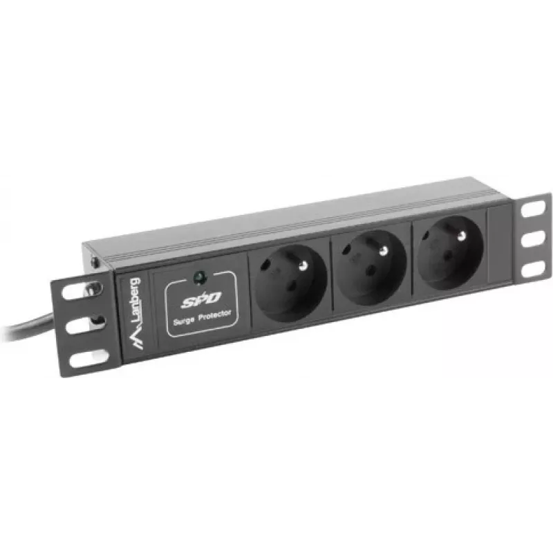 Πολύπριζο LANBERG PDU-03E-0200-BK — 1HE, 3x υποδοχές Type-E, 220–250 V, 16 A, καλώδιο 2 m, μαύρο