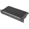 Patch panel LANBERG PPF6-9012-B — 12 θύρες RJ45, μέταλλο, μαύρο, 1U (215×44,5×130 mm)