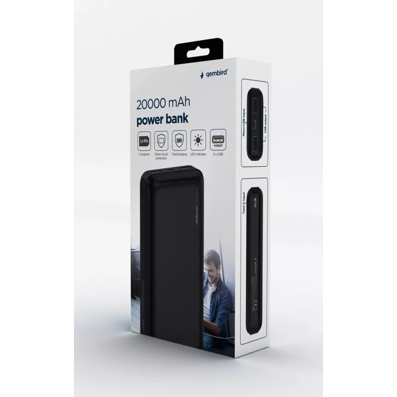 Gembird PB20-02 Powerbank μπαταρία λιθίου-πολυμερούς (LiPo) 20000 mAh μαύρη