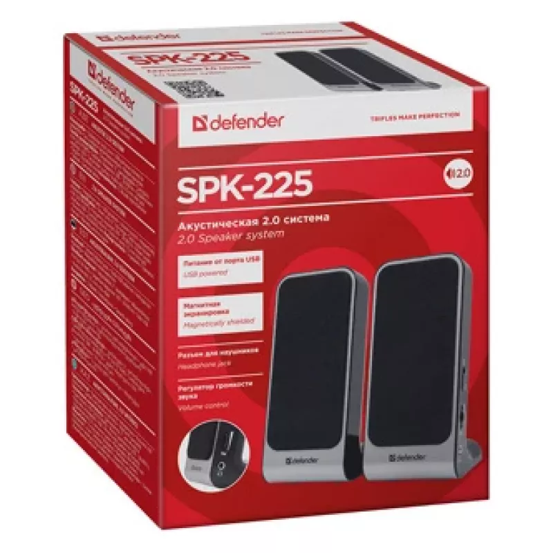 DEFENDER SPK-225 Ενσύρματα ηχεία 2.0, 4 W RMS, USB/DC 5 V, 3,5 mm, μαύρα