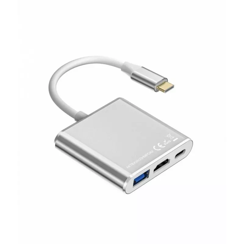 Προσαρμογέας-Hub USB-C TB AKTBXVAU3HMPDAV — 3-in-1: HDMI + USB-A + USB-C PD, ασημί