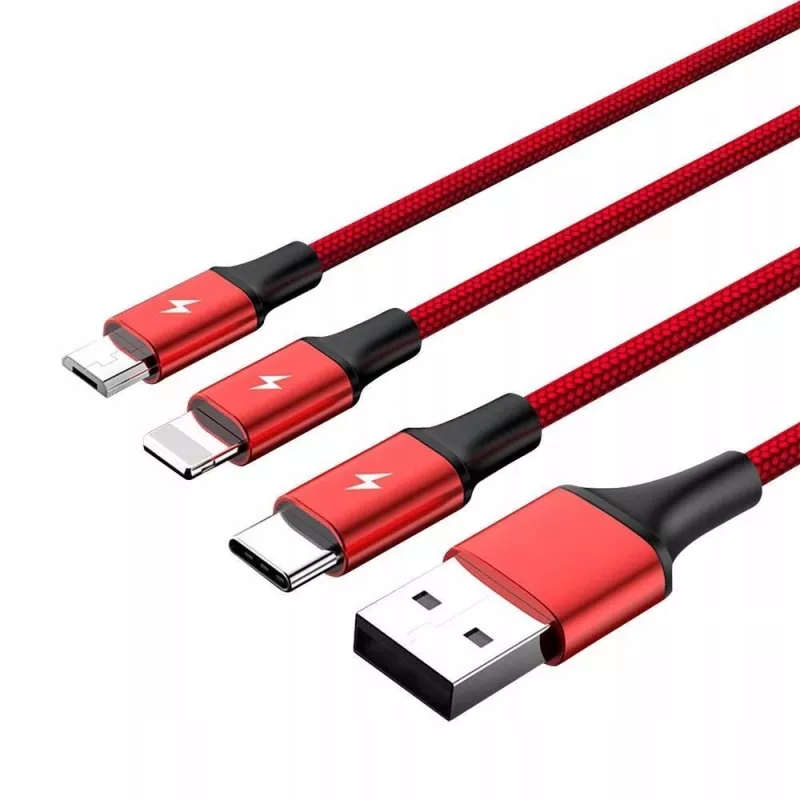 UNITEK C4049RD Καλώδιο USB 1,2 m USB A USB C/Micro-USB B/Lightning Κόκκινο