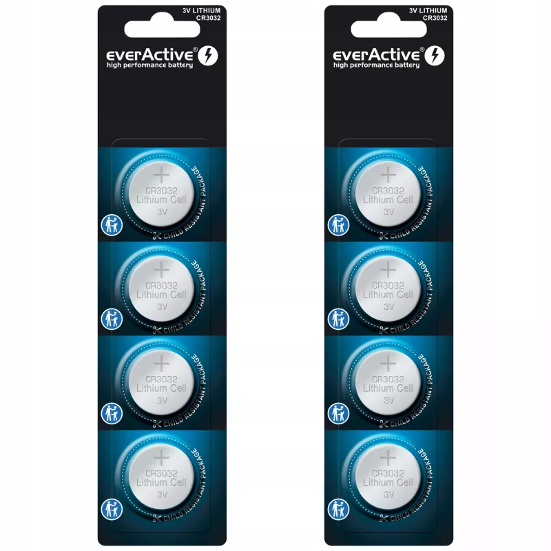 Μπαταρία λιθίου κουμπί everActive CR3032, 3V, 580 mAh, κουμπί, συσκευασία 4 τεμ.